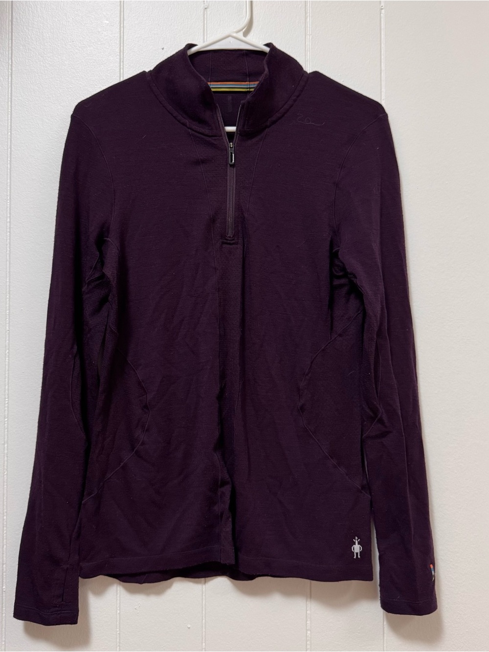 Smartwool Womens Merino 250 Base Layer 1/4 Zip Purple Top L Hiking Ski Thermal